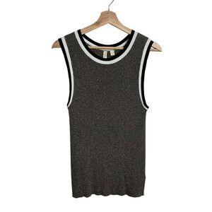Antropologie Moth Medium Valeria Metallic Knit Varsity Tank Sparkle Sporty